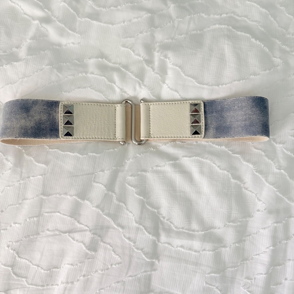Vintage Hyde Collection Waist Belt Womens S Blue Cream Studded Elastic 31155